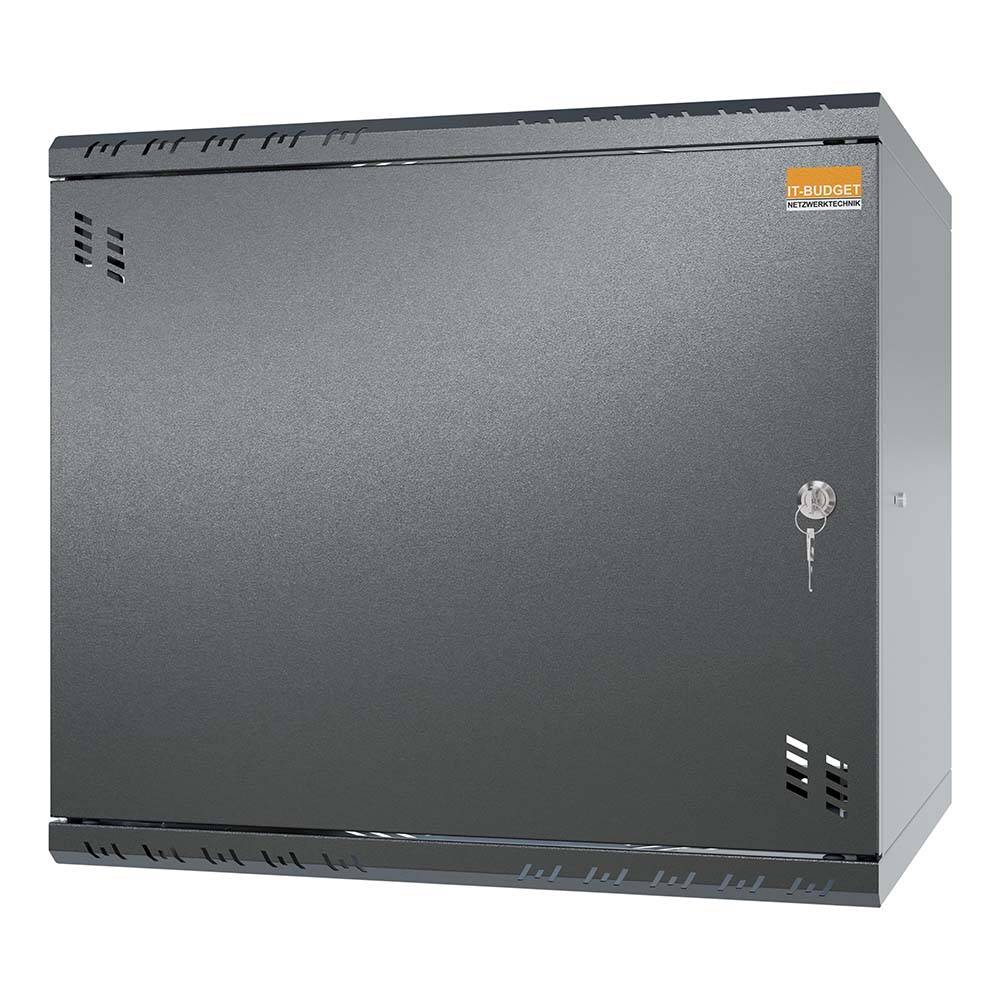 19 Zoll Wandgehäuse 9 HE BxHxT 523 x 450 x 450 mm Vollblechtür + Schloss Schwarz (RAL 9005)-2