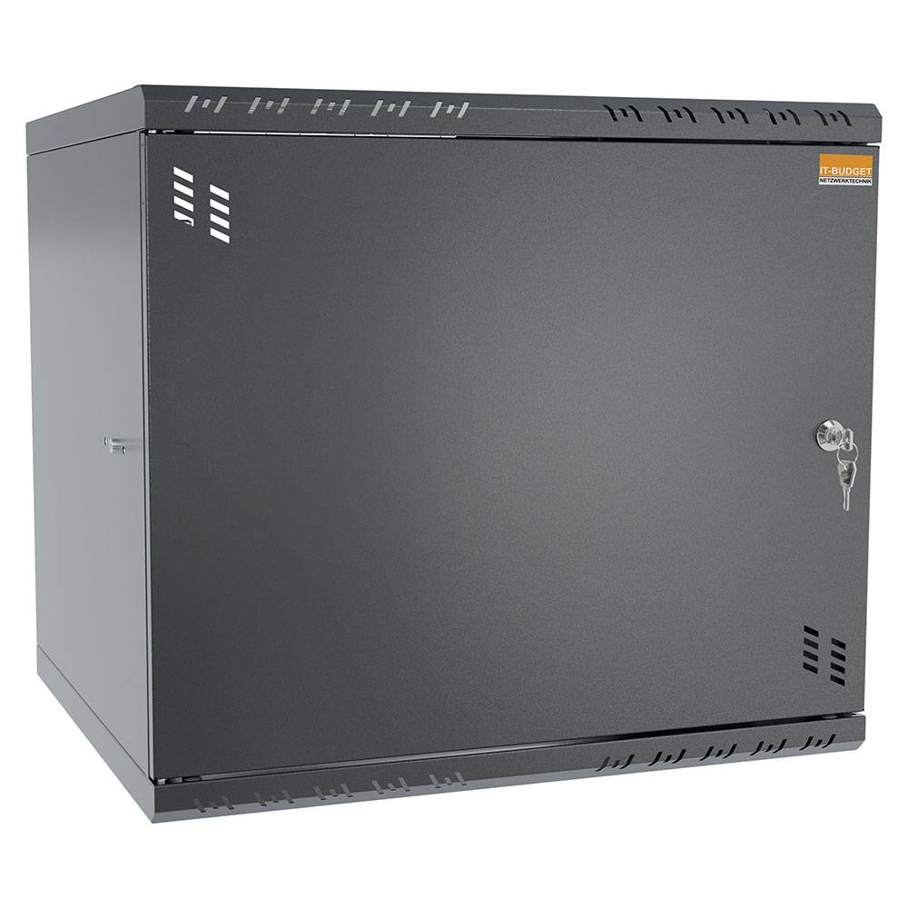 19 Zoll Wandgehäuse 9 HE BxHxT 523 x 450 x 450 mm Vollblechtür + Schloss Schwarz (RAL 9005)-3