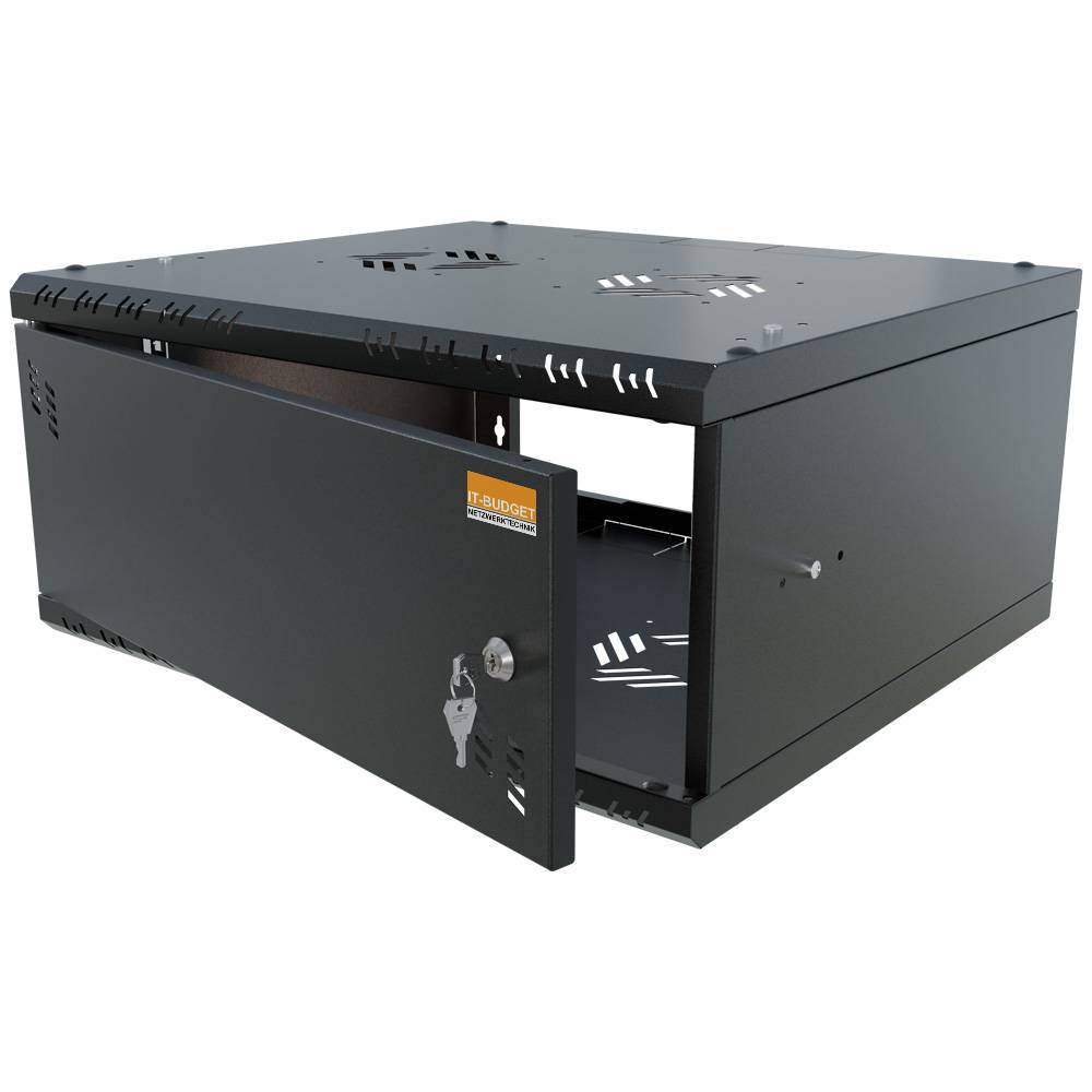 19 Zoll Wandgehäuse 4 HE BxHxT 523 x 230 x 450 mm Vollblechtür + Schloss Schwarz (RAL 9005)-1