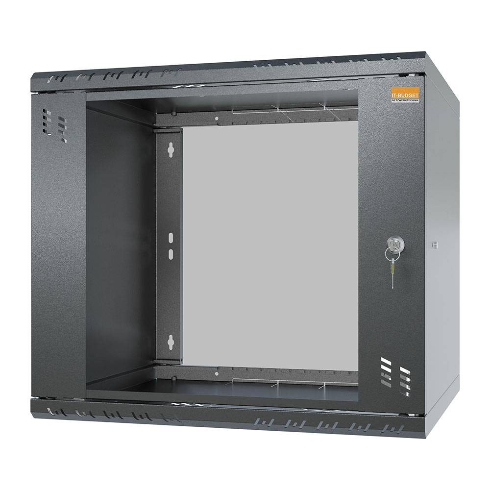 19 Zoll Wandgehäuse 9 HE BxHxT 523 x 450 x 450 mm Sichttür + Schloss Schwarz (RAL 9005)-2