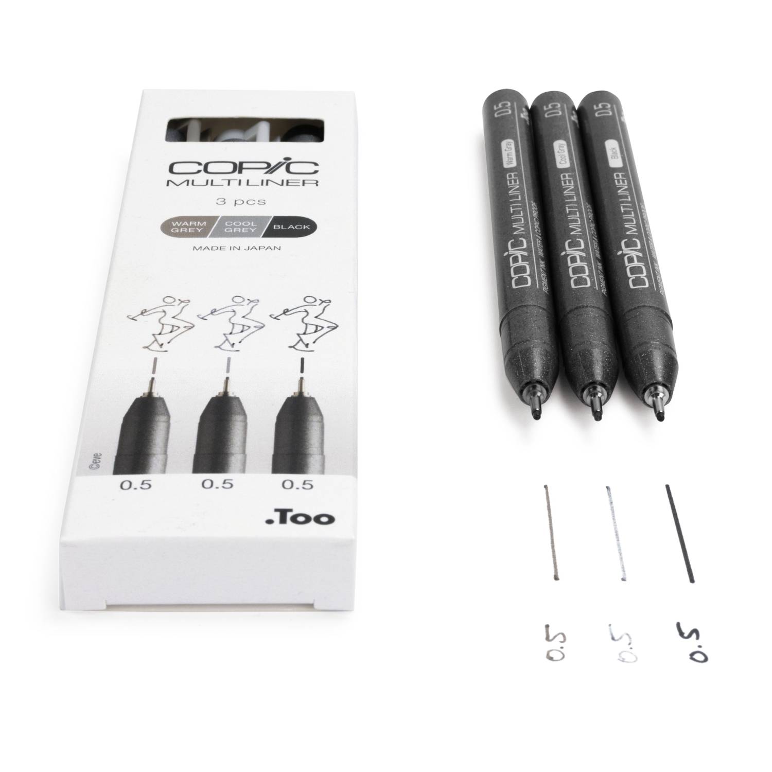 Copic Multiliner Set, 3 x 0.5 mm, 3 St., Schwarz, Kühles Grau, Warmes Grau, Multi, Rund, Tinte auf-1