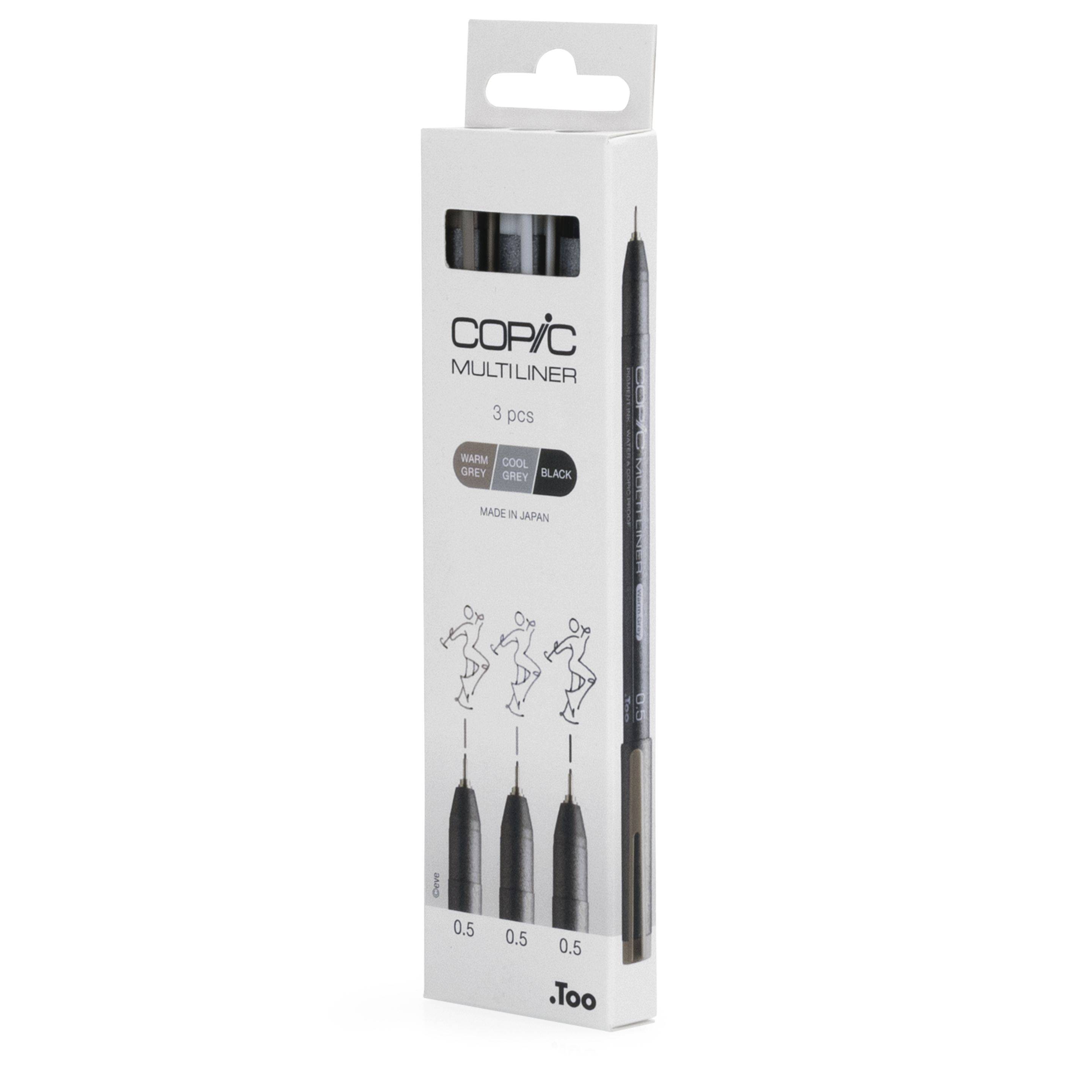 Copic Multiliner Set, 3 x 0.5 mm, 3 St., Schwarz, Kühles Grau, Warmes Grau, Multi, Rund, Tinte auf-2