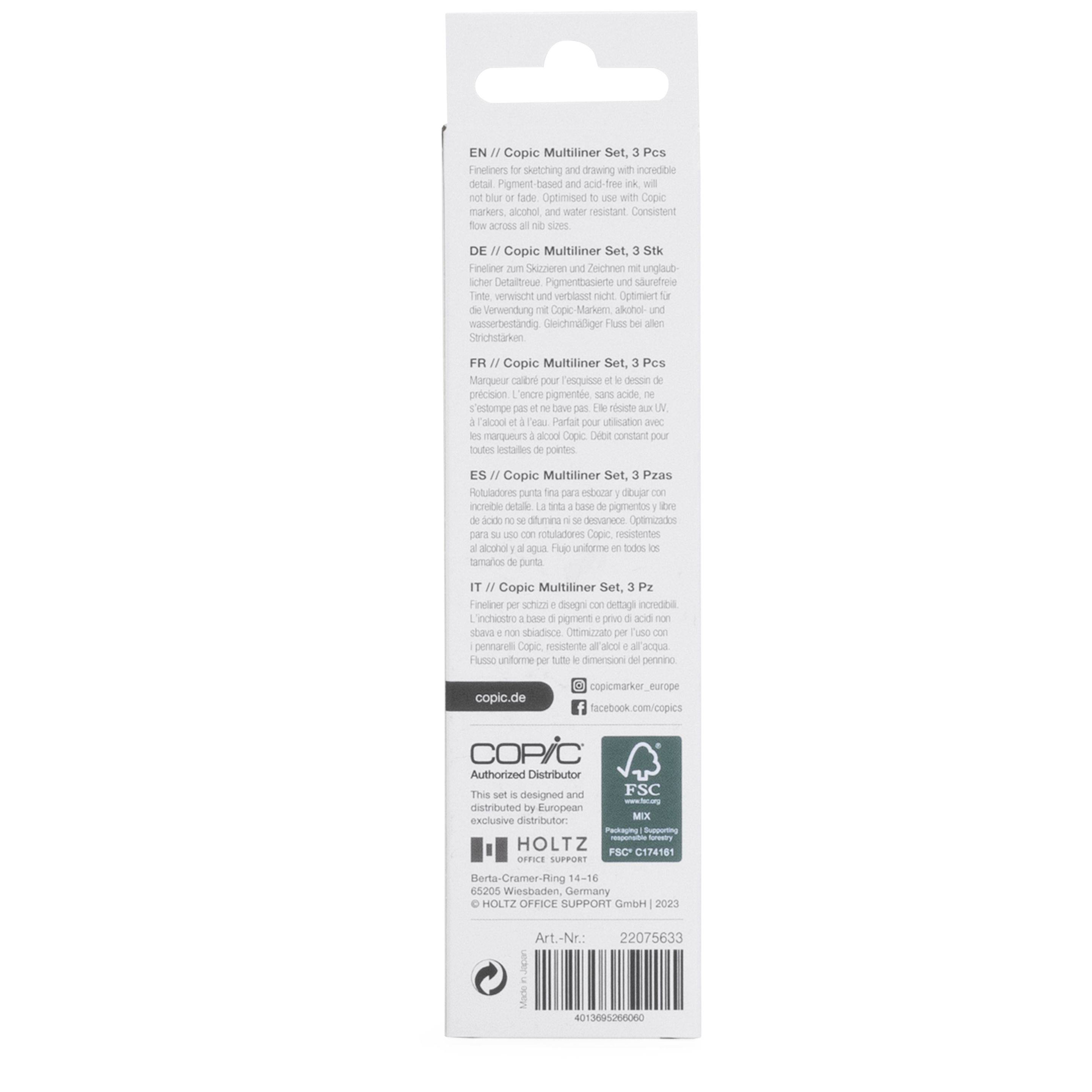 Copic Multiliner Set, 3 x 0.5 mm, 3 St., Schwarz, Kühles Grau, Warmes Grau, Multi, Rund, Tinte auf-3