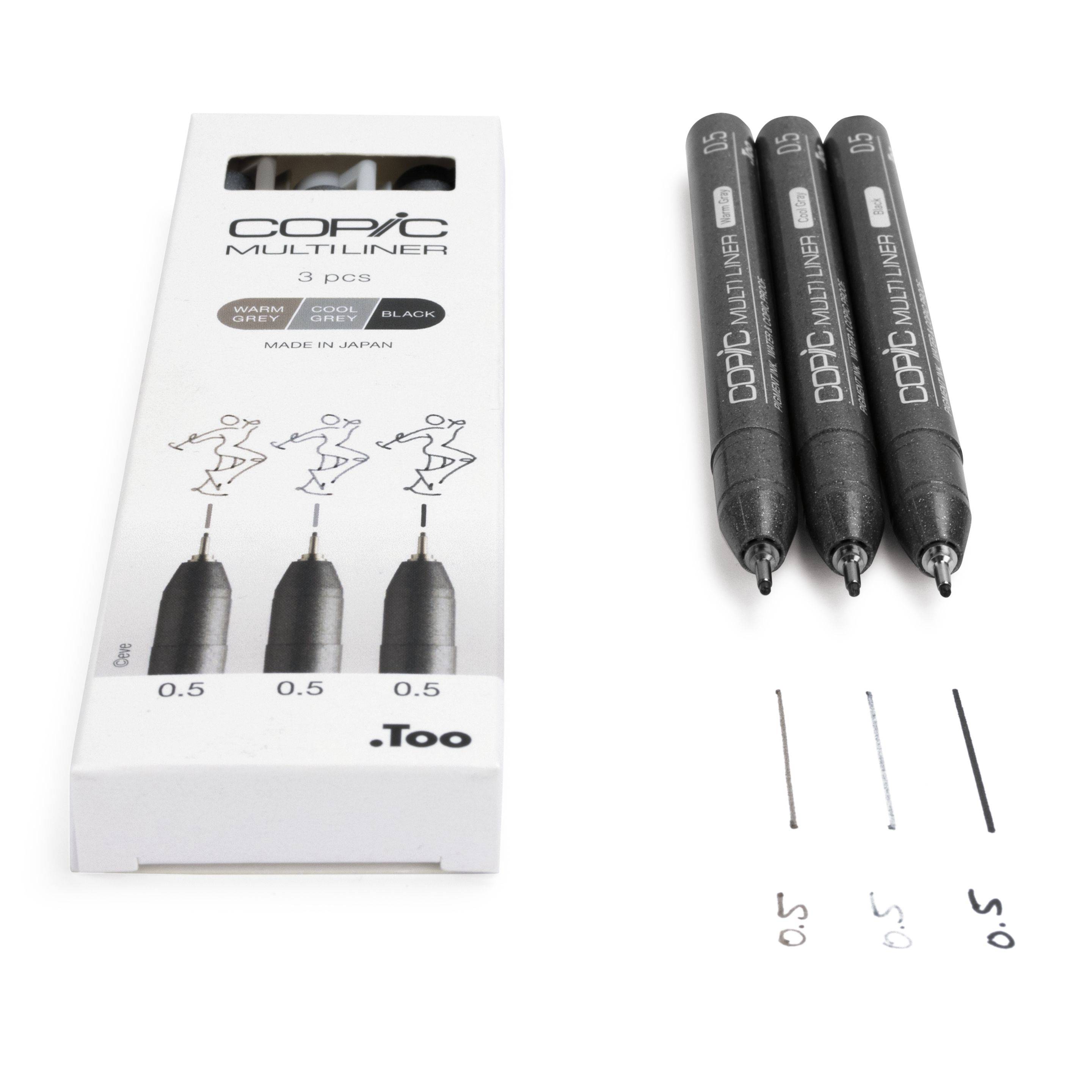 Copic Multiliner Set, 3 x 0.5 mm, 3 St., Schwarz, Kühles Grau, Warmes Grau, Multi, Rund, Tinte auf-4