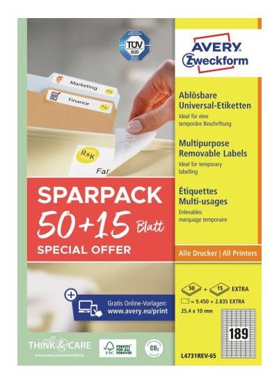 AVERY ZWECKFORM - Universal-Etiketten L4731REV-65 25.4 x 10 mm 65 Blatt - Etiketten/Beschriftungsbänder - A4-2