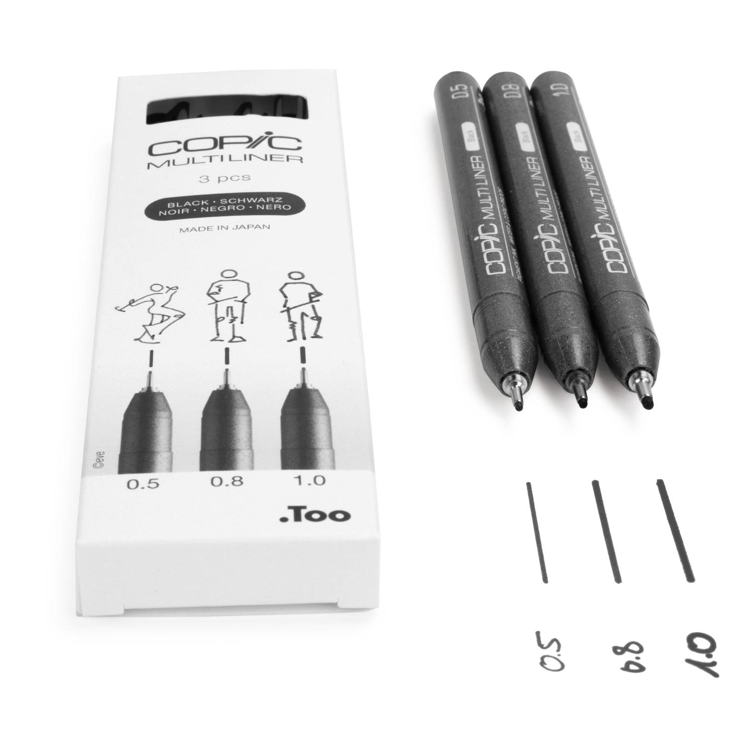 Copic Multiliner Set, 0.5 + 0.8 + 1.0 mm, 3 St., Schwarz, Multi, Rund, Tinte auf Pigmentbasis, Box, 3 Stück(e)-1