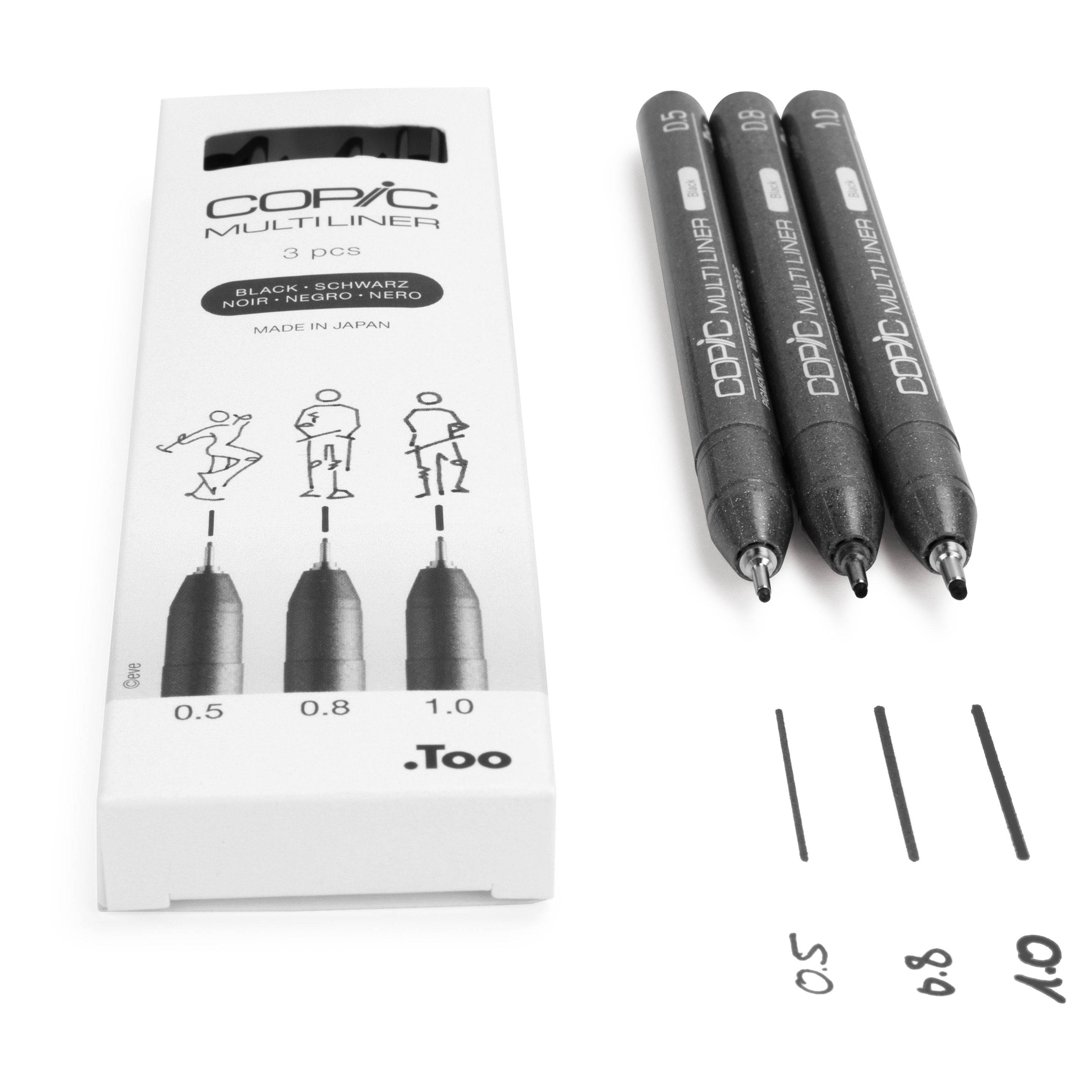 Copic Multiliner Set, 0.5 + 0.8 + 1.0 mm, 3 St., Schwarz, Multi, Rund, Tinte auf Pigmentbasis, Box, 3 Stück(e)-4