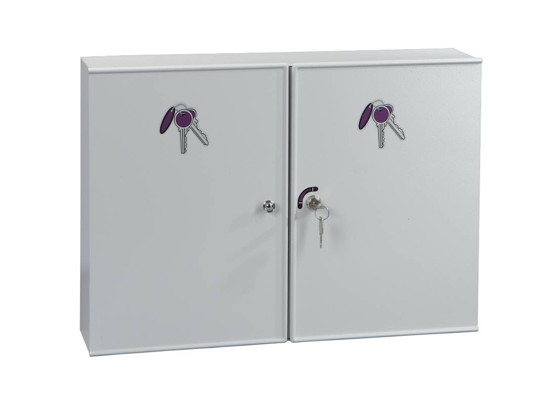 Schlüsselschrank,22 Haken,HxBxT 250x170x50mm,m. Hakenleiste verstellbar,nummeriert,Korpus RAL7035,Front RAL7035-1