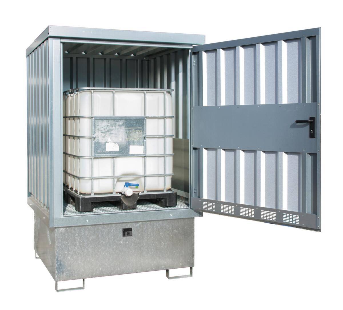 Gefahrstoff-Depot,f. wasserg./brennbare Stoffe,HxBxT 2470x1535x1590mm,f. 1xIBC,m. Bodenwanne m. Gitterrost-0