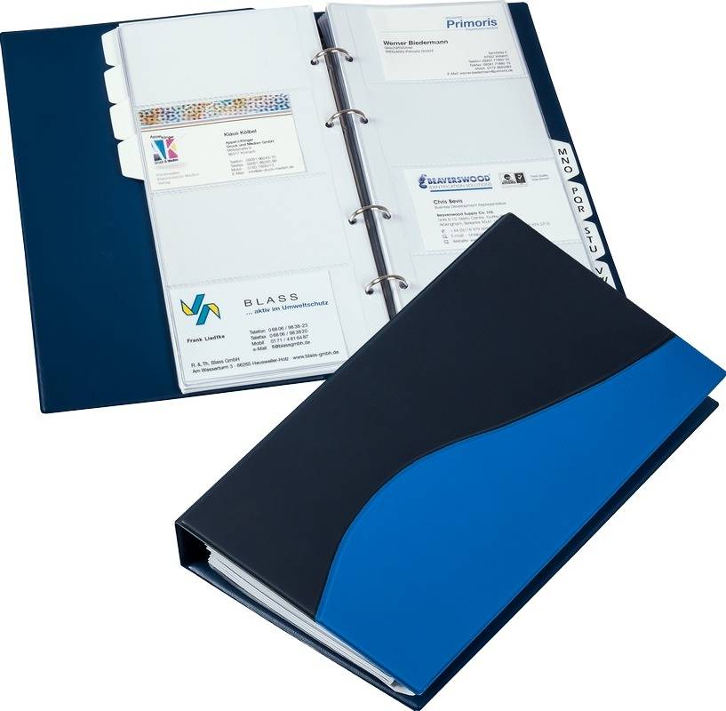 Visitenkartenbuch,Rücken B 35mm,f. 200 Karten,PVC,blau-0