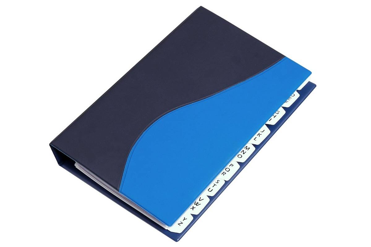 Visitenkartenbuch,Rücken B 35mm,f. 200 Karten,PVC,blau-1