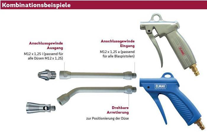Ausblaspistole Arbeitsdruck 2-6bar PA Normal- u. Verlängerungsdüse 165mm SB-1