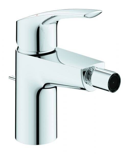 Grohe Eurosmart Einhand-Bidetbatterie, 1-Loch-Montage, Temperaturbegrenzer, Zugstangen-Garnitur, Chrom, 32929003-4