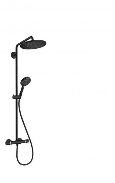 hansgrohe Croma Select S Showerpipe 280mm 1jet 15l/min, Mattschwarz mit Thermostat, Handbrause Raindance 120 3jet-3