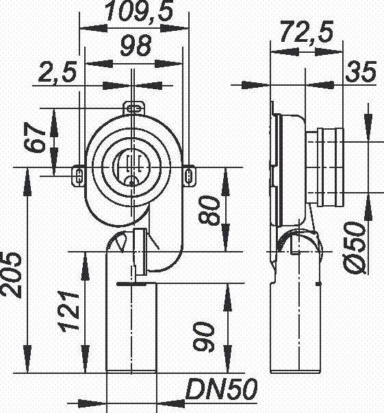 Dallmer Urinal-Absaug-Siphon HL 430 DN 50, 0-90Gr, PP, hochschlagfest-2