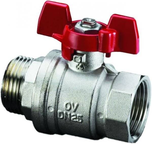 Oventrop Optiba Kugelhahn Flügelgriff DN 15, G 1/2" Innengewinde, Außengewinde, PN 16, Messing, 1076304-3