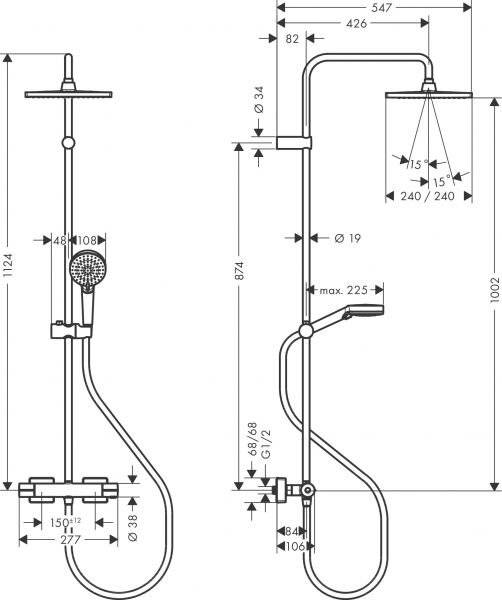 Hansgrohe Vernis Shape Showerpipe Duschsystem 240mm, 1jet, 6,9l/min EcoSmart, Thermostat, Mattschwarz-2