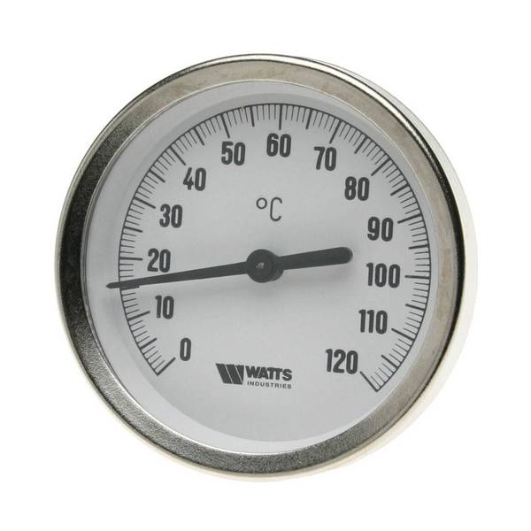 WATTS Bimetall-Zeigerthermometer Typ: F+R801 100/150OR,d100,TH150mm,0-120Gr. C