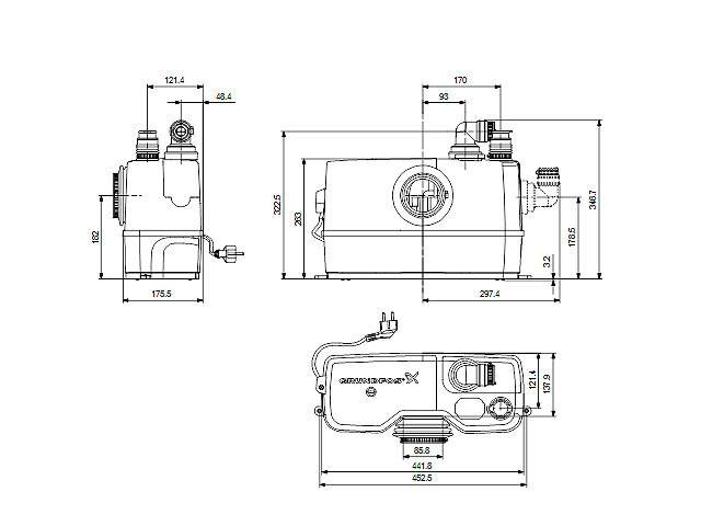GRUNDFOS Kleinhebeanlage Sololift2 WC-1 0,6kW 230V 453x176x347mm-1