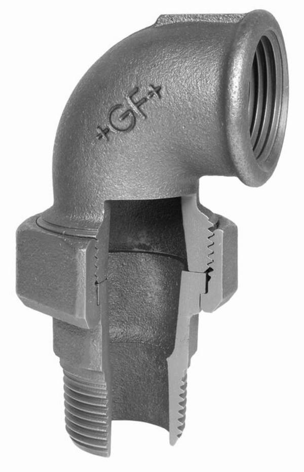 SCHMIDT HERMANN Temperguss-Winkelverschraubung Nr.97 1/2", flachdichtend, mit 1 AG, schwarz