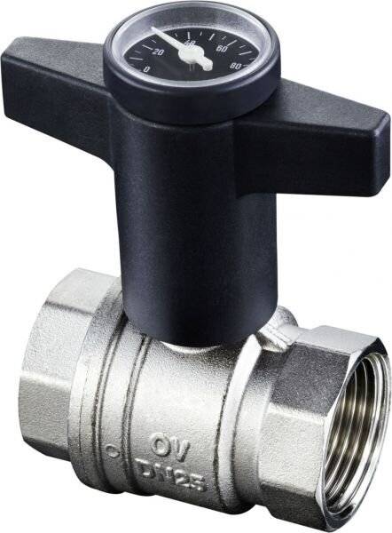 Oventrop Kugelhahn Optiba mit Thermometer Knebelgriff, beidseitig Innengewinde 1 1/2", 1078012-4