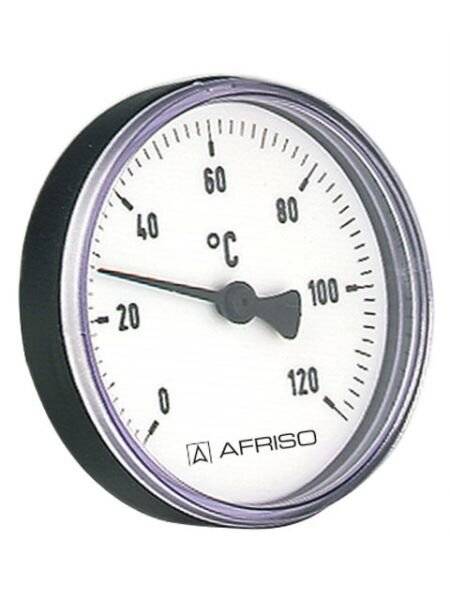 AFRISO Bimetall-Thermometer BiTh 80 K 0/120C 63mm G1/2B ax Kl.2-2