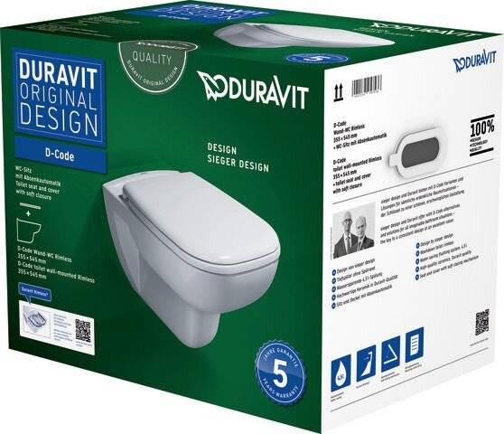 Duravit Wand-WC-Set D-CODE RIMLESS ti 355x540mm we-2