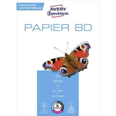 Avery-Zweckform PAPER Inkjet + Laser 2574   Universal Druckerpapier Kopierpapier DIN A4 80 g/m² 500 Blatt Weiß