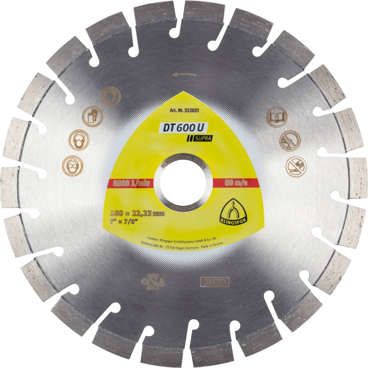 Diamanttrennscheibe DT 600 U Supra für Beton Kalksandstein Kurzverzahnung 180 x 2,6 x 22,23 mm