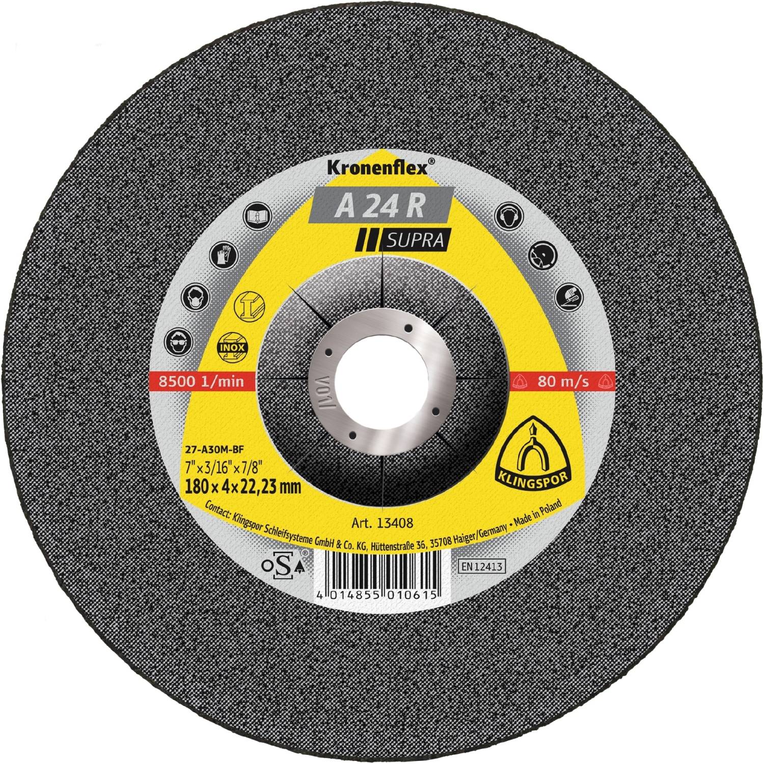 10 Stück Kronenflex® Schruppscheiben A 24 R gekröpft für Stahl 115 x 4 x 22,23 mm-0