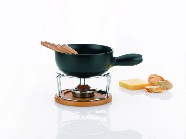 Kela Käsefondue-Set Natura Keramik schwarz 20,5cm 21,5cmØ 1l Urig und