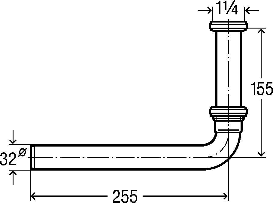 Viega Ablaufbogen 5621.1-880 G 1 1/4x32x255mm, 90G, Messing verchromt-2