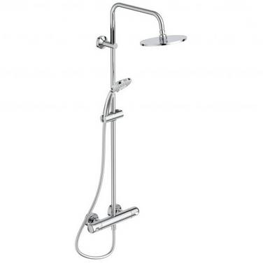 concept 100 Duschsystem m. Brausethermos Chrom / Kopfbrause 200mm / schwenkb. Arm