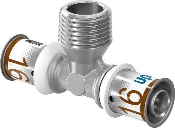 Uponor S-Press Plus T-Stück mit Außengewinde, 16mm x R 1/2" MT-16-3