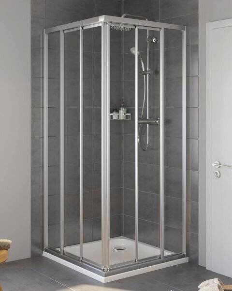 concept 100 Eckdusche Gleittür 3tlg. 800 ESG transparent,Alusilber,re-0