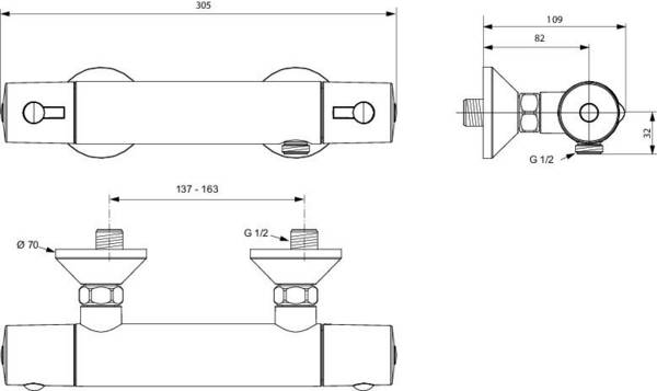 IDEAL STANDARD Brausethermostat AP Cerat Ausld. 82mm, Chrom