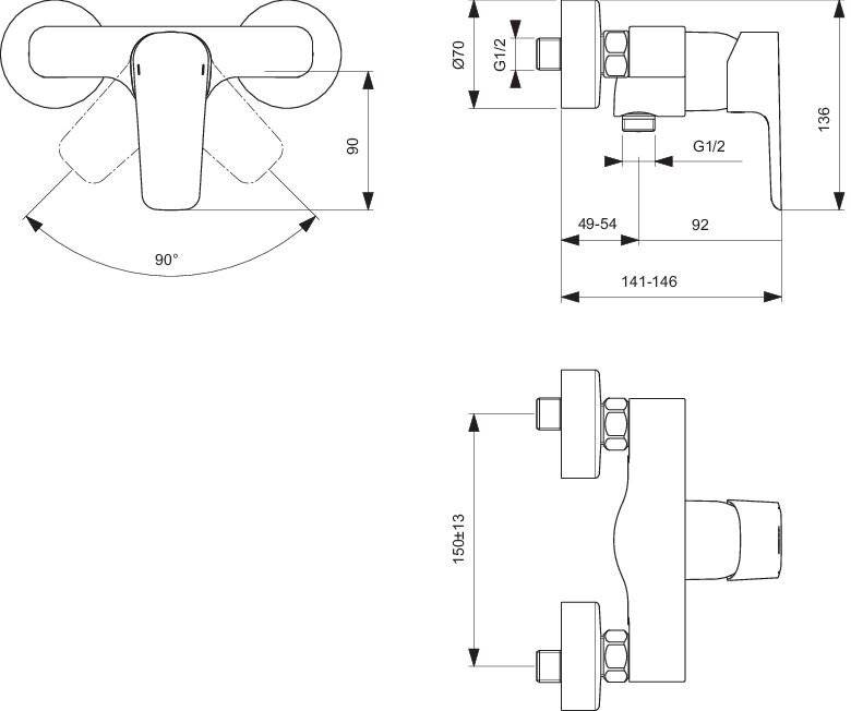 IDEAL STANDARD Brausearmatur AP Ceraplan Ausladung 54mm, Chrom-1