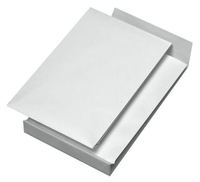 Faltentaschen B4, ohne Fenster, mit 40 mm-Falte und Klotzboden, 140 g/qm, weiß,