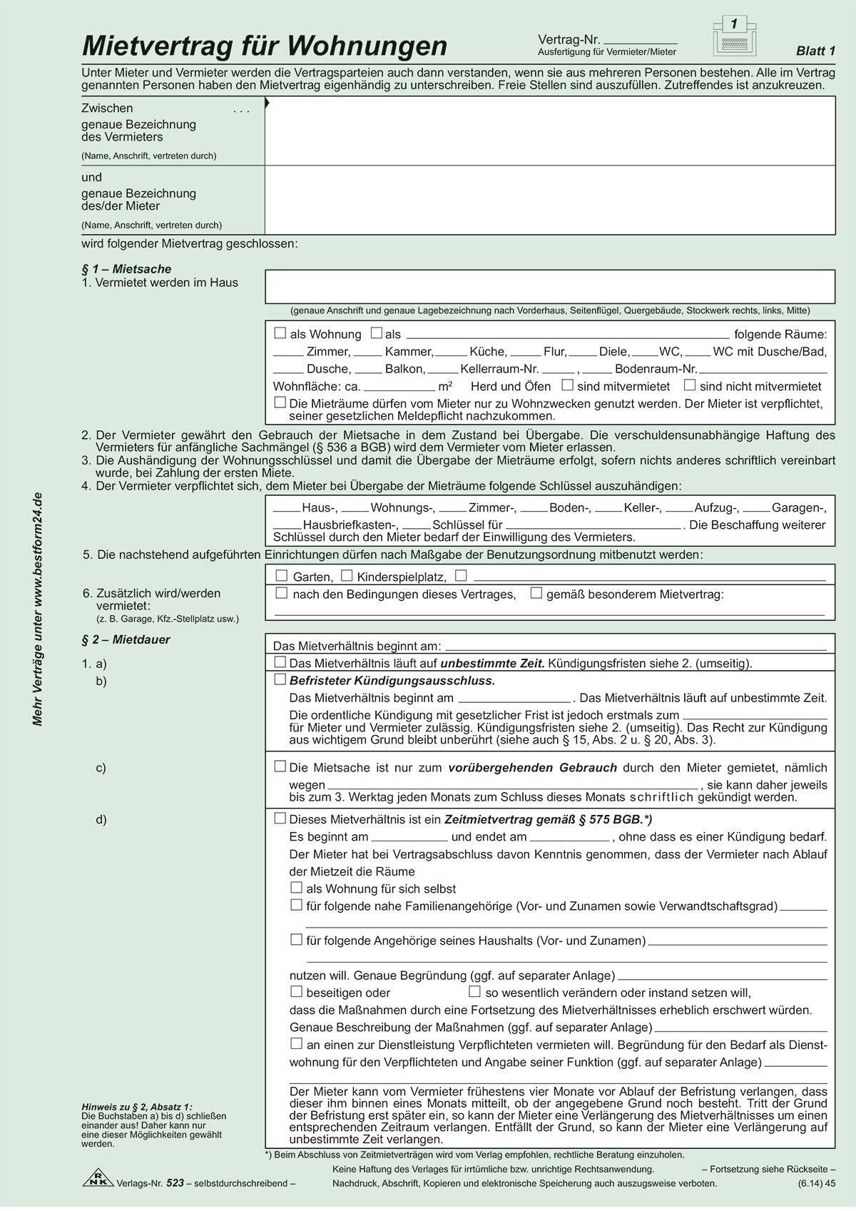 RNK Verlag Universal-Mietvertrag für Wohnungen -SD,3 x 2 Blatt,DIN A4,10 Stück-1