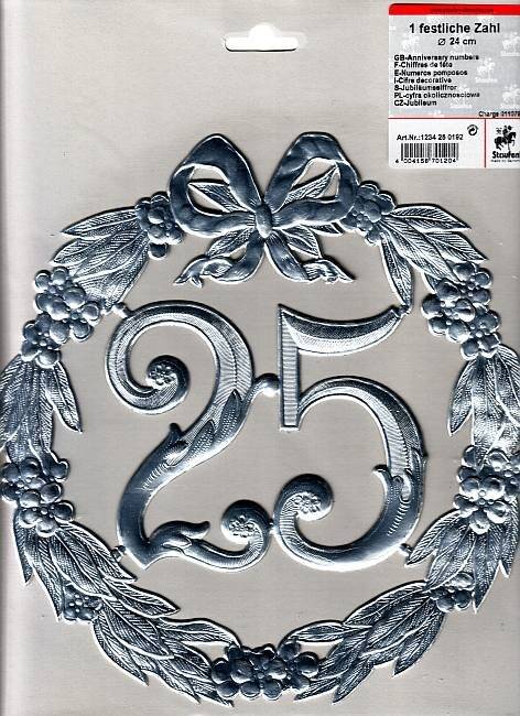 Jubiläumszahl 25 - Ø 24 cm ohne Draht silber.-1