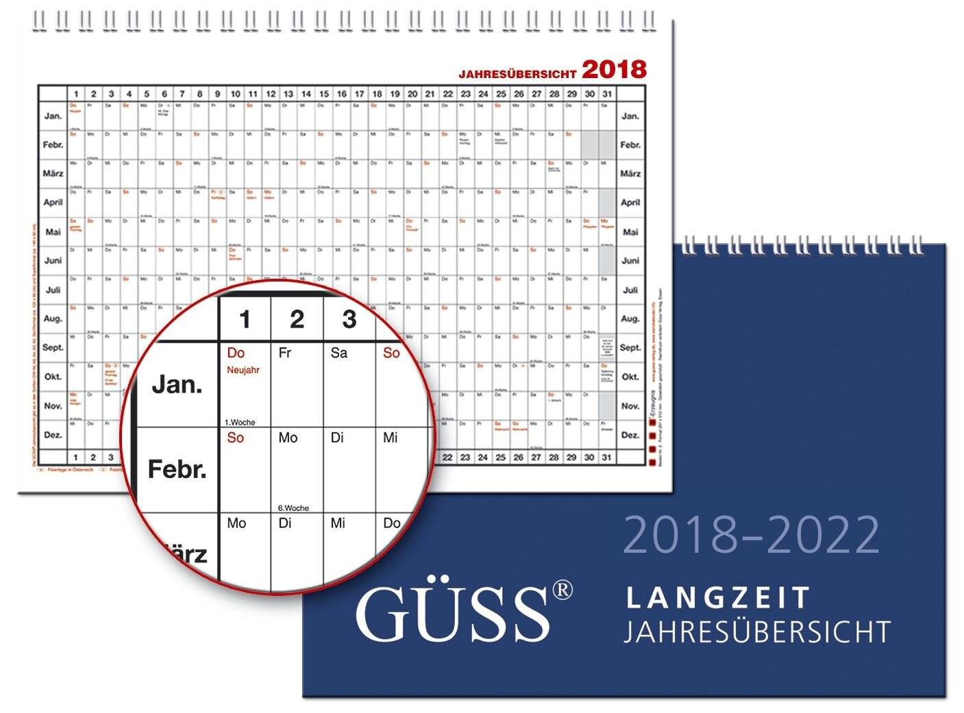 Langzeitjahresübersicht A4 für 5 Jahre ab 2027-2