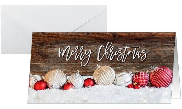 Weihnachts-Karte DL 250g 25+25 Stück Red-white Christmas with dark wood-2