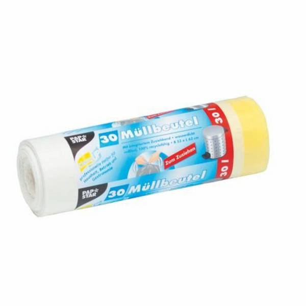 30 Müllbeutel mit Zugband, LDPE 30 l 62 cm x 53 cm weiss 17 my