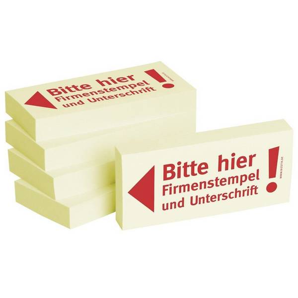 Bedruckte Haftnotizen - Text: Bitte hier Firmenstempel und