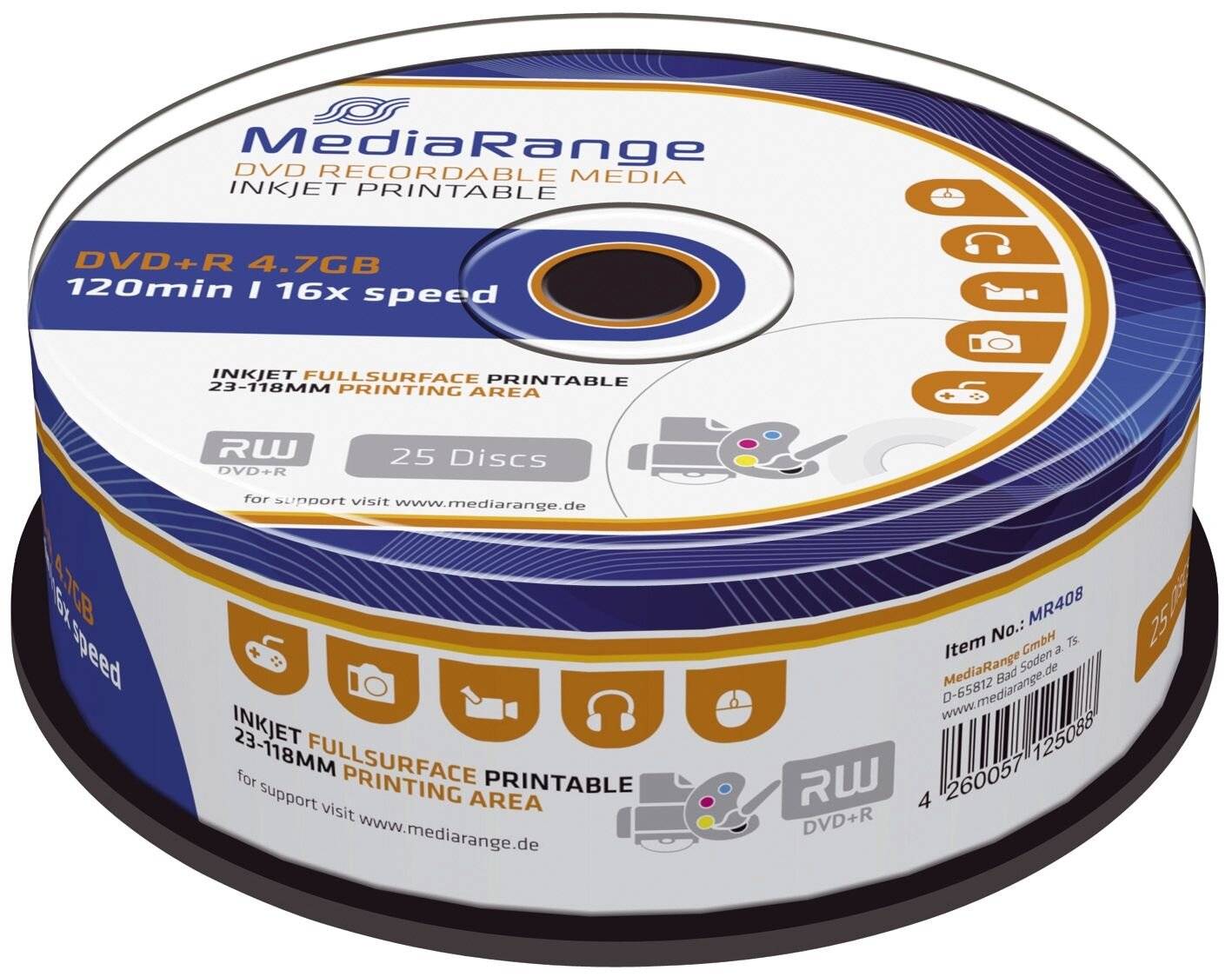 MEDIARANGE Inkjet Fullsurface-Printable - 25 x DVD+R - 4.7 GB 16x - mit Tintenst-3
