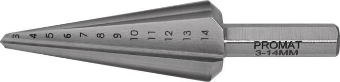 Blechschälbohrer Bohrber.3-14mm HSS-Co Gesamt-L.58mm Z.2 PROMAT-0