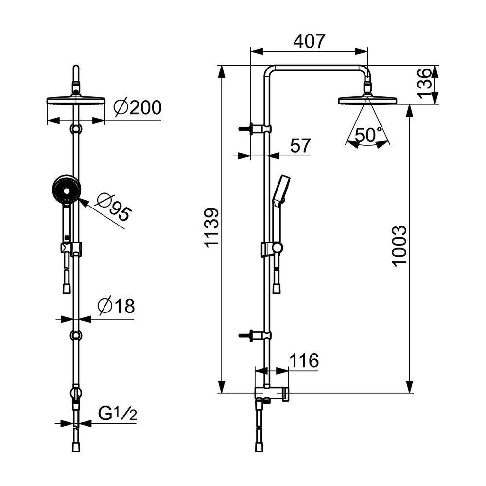 Hansa BasicJet Kopfbrause-Set 4438 3-strahlig Ausladung 407mm DN15 Chrom-2