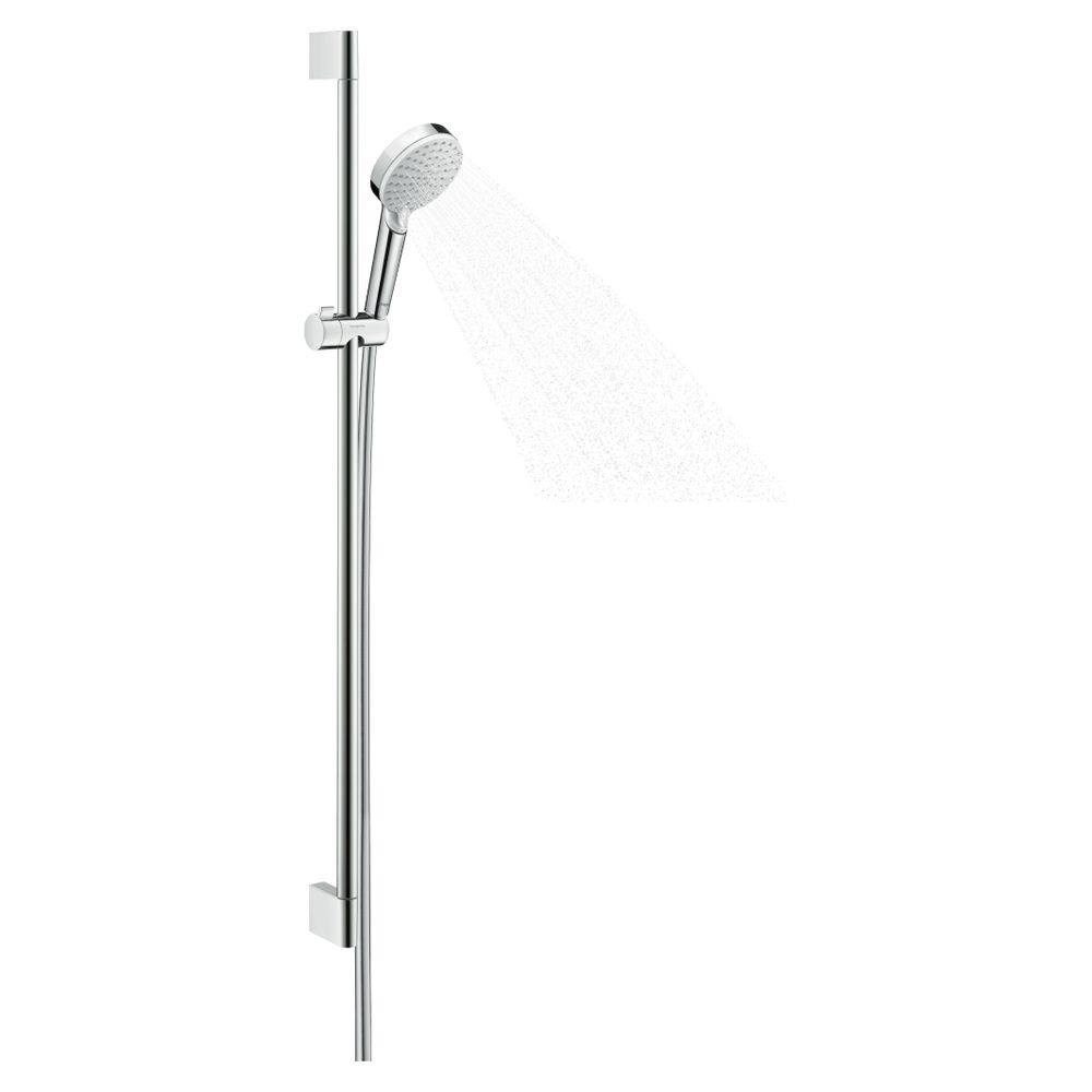 Hansgrohe Crometta Brausesystem Aufputz, 13,8l/min, Vario, Ecostat 1001 CL Thermostat, Brausestange 90cm, Weiß/Chrom-2