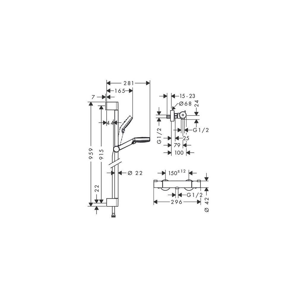 hansgrohe Crometta Brausesystem Aufputz Vario mit Ecostat 1001 CL Thermostat, Brausestange 900mm, Weiß/Chrom-2