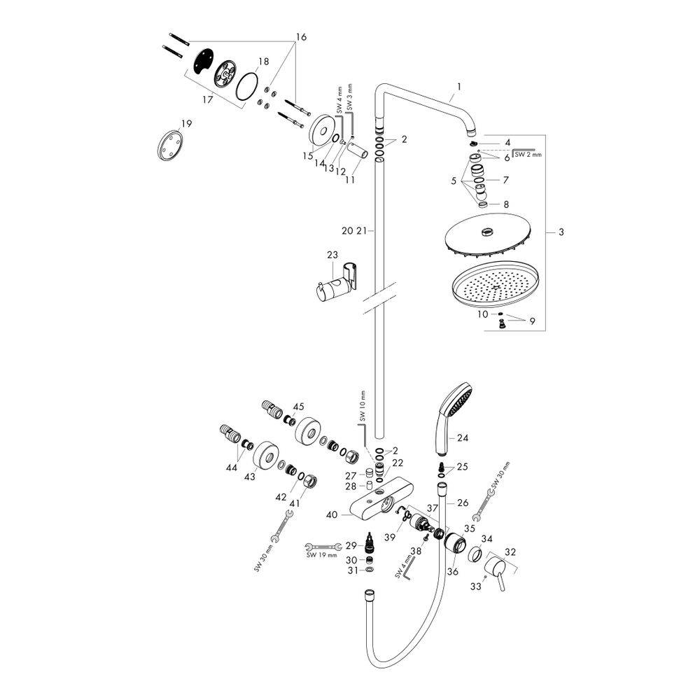 hansgrohe Croma Showerpipe 220mm 1jet 16l/min mit Einhebelmischer, Chrom-1